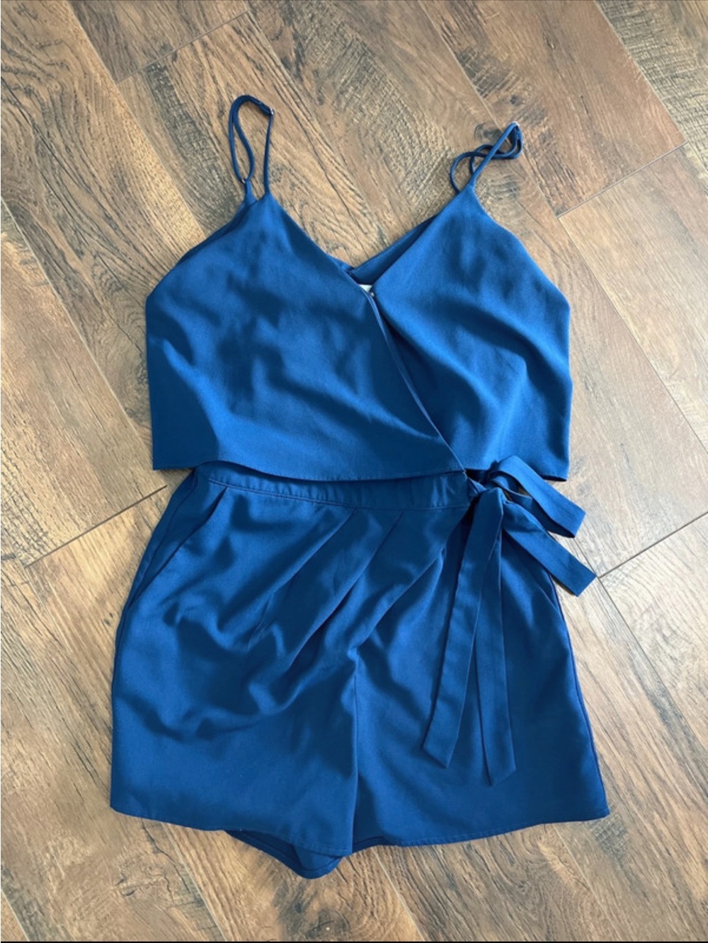 Naked Zebra Royal Blue Wrap Romper with Tie Waist